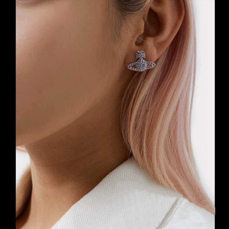 Vivienne Westwood small LOGO stud earrings full of diamonds exquisite