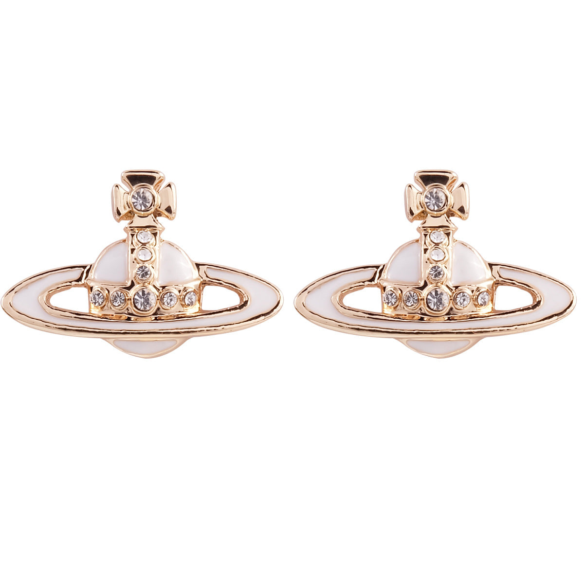Vivienne Westwood two-tone epoxy Japanese and Korean inlaid Diamond affordable luxury fashion earrings