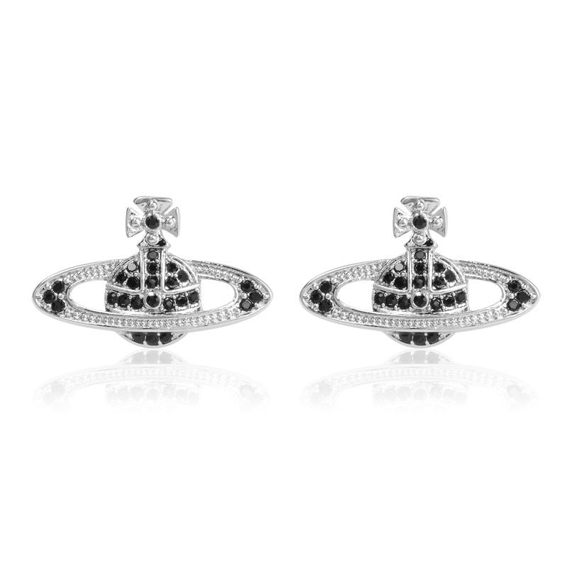 Vivienne Westwood classic full diamond orb stud earrings ins simple personalized all-match