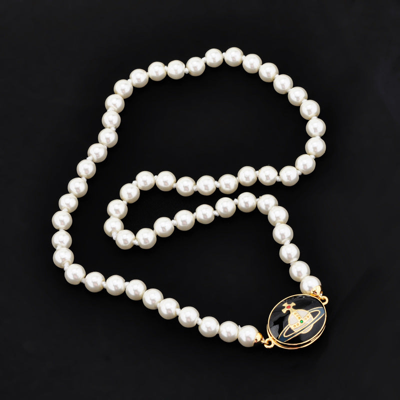 Vivienne Westwood enamel buckle magnet pearl necklace Lisa same style