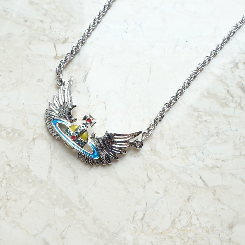 Vivienne Westwood wings painted pendant necklace European and American punk personality all-match