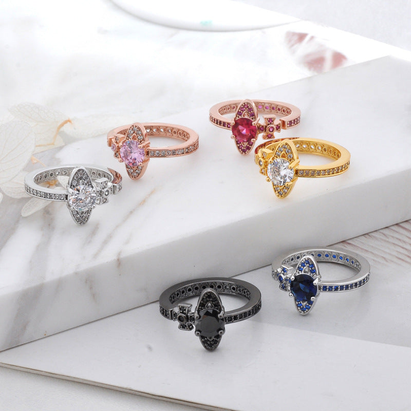 Vivienne Westwood full diamond orb ring personality ins style high sense all-matching