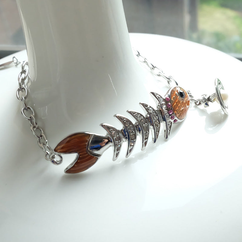 Vivienne Westwood fish-skeleton hanger punk bracelet personalized European and American style all-matching
