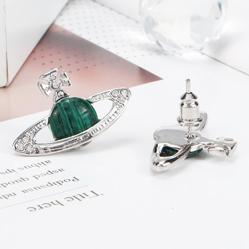 Vivienne Westwood malachite ear studs retro punk niche personality