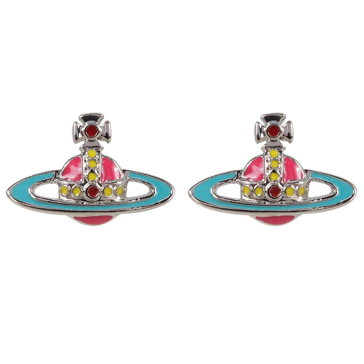 Vivienne Westwood two-tone epoxy Japanese and Korean inlaid Diamond affordable luxury fashion earrings