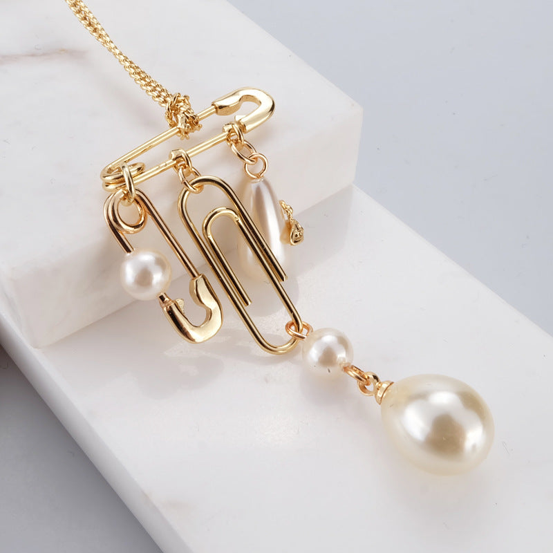 Vivienne Westwood pin tassel pearl pendant necklace minority simple