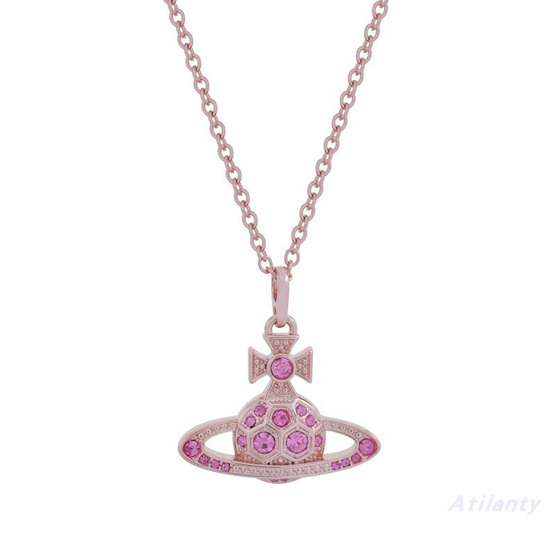 Vivienne Westwood full diamond honeycomb logo necklace shiny and simple temperament