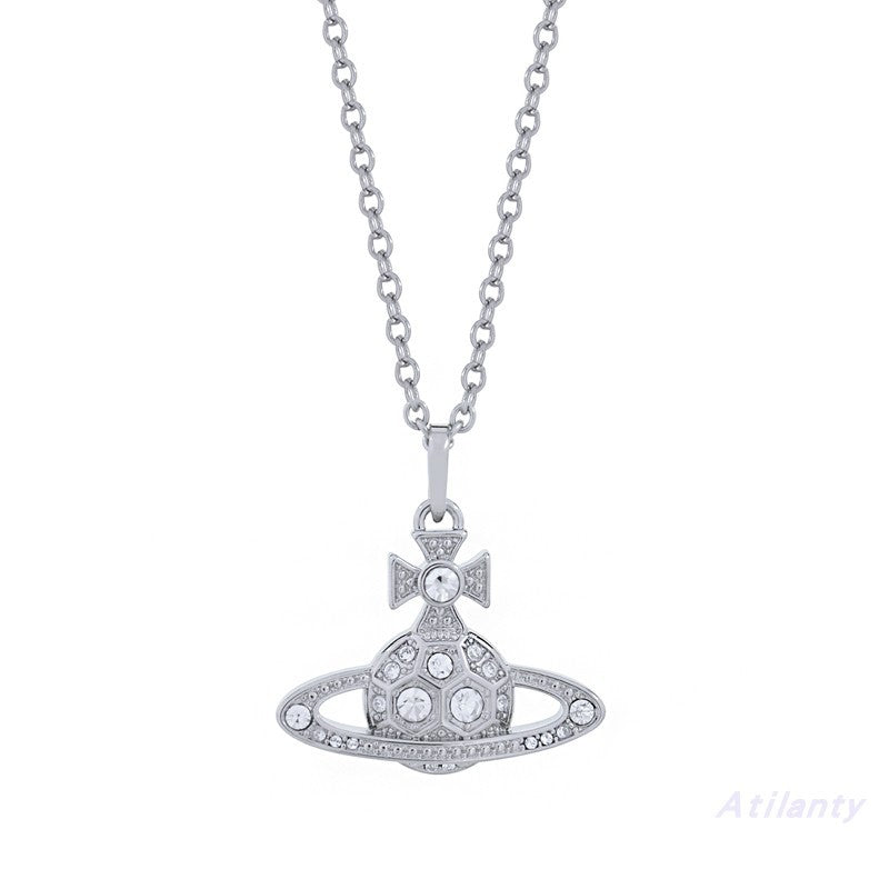 Vivienne Westwood full diamond honeycomb logo necklace shiny and simple temperament