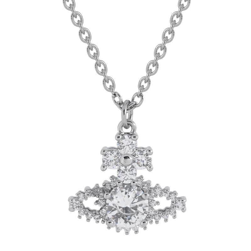 Vivienne Westwood full diamond clavicle chain exquisite high-grade ins style