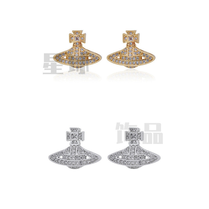 Vivienne Westwood luxury romantic fine zircon-embedded earrings