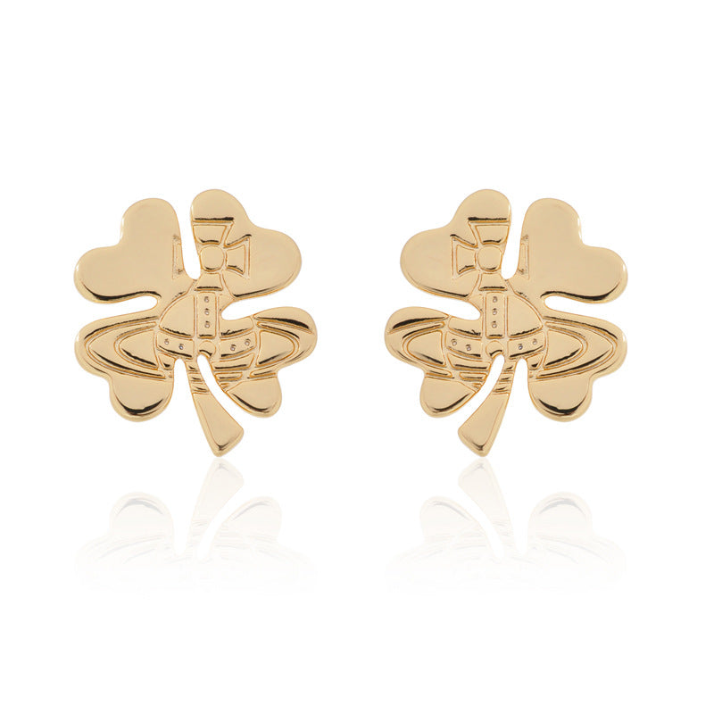 Vivienne Westwood MOUNIA four leaf clover ear stud punk accessories silver all-match