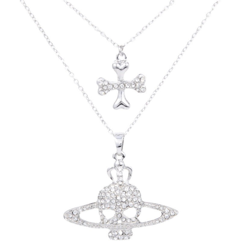 Vivienne Westwood inlaid skull cross pendant necklace personality European and American punk