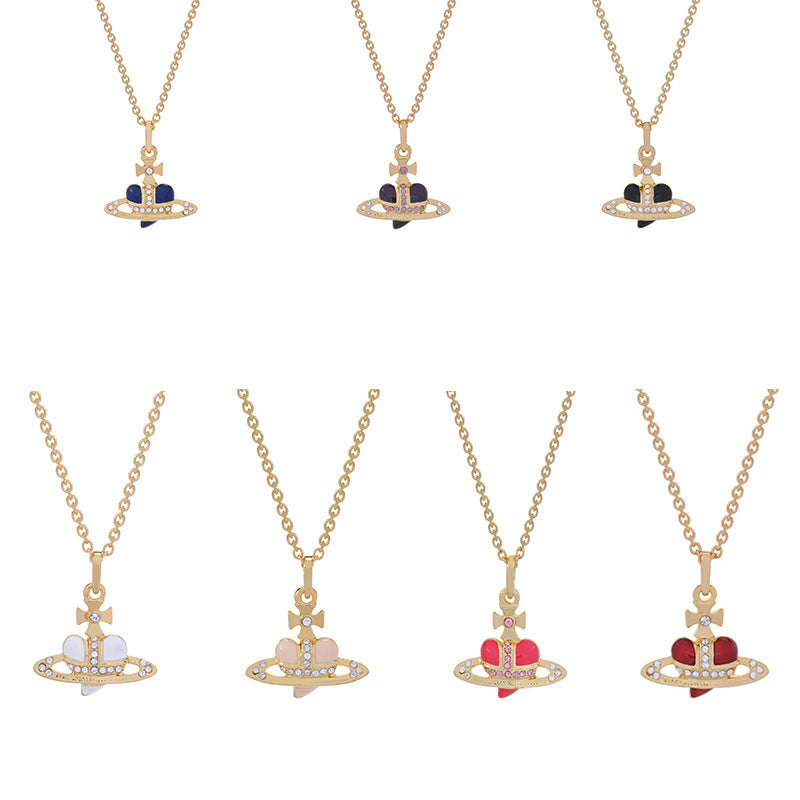 Vivienne Westwood heart shape clavicle paint necklace small personality European and American punk