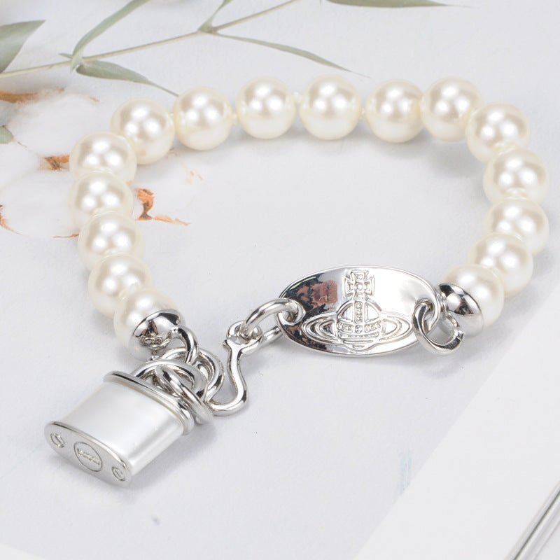 Vivienne Westwood resin lock head pearl bracelet female niche high sense