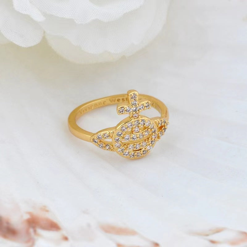 Vivienne Westwood hollow full diamond three colors fine and simple ring rings