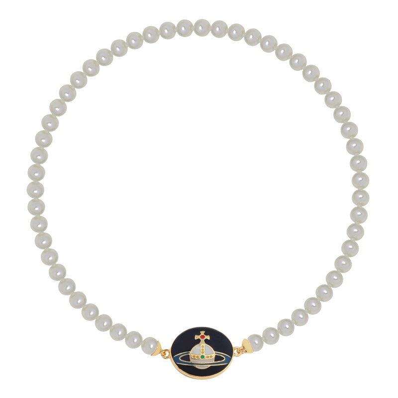 Vivienne Westwood enamel buckle magnet pearl necklace Lisa same style