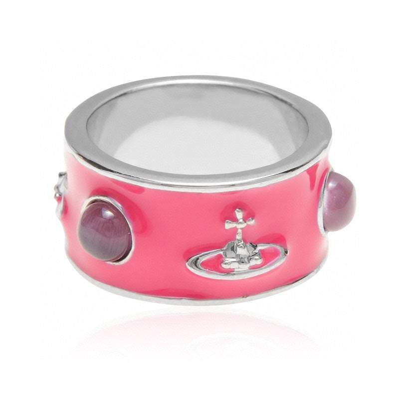 Vivienne Westwood King couple ring gold and silver color paint inlaid Opal