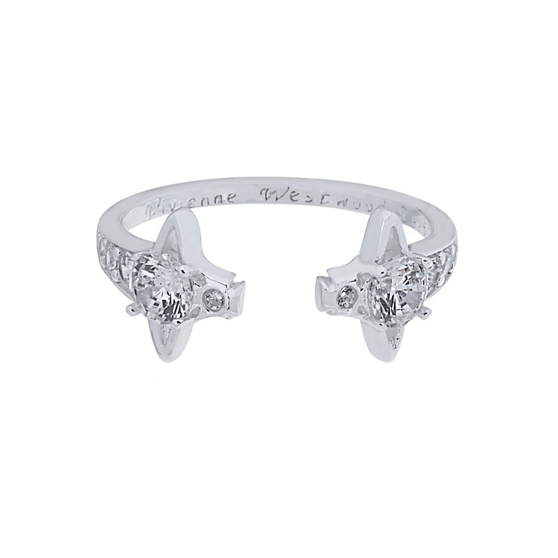 Vivienne Westwood double diamond open ring simple European and American style punk accessories