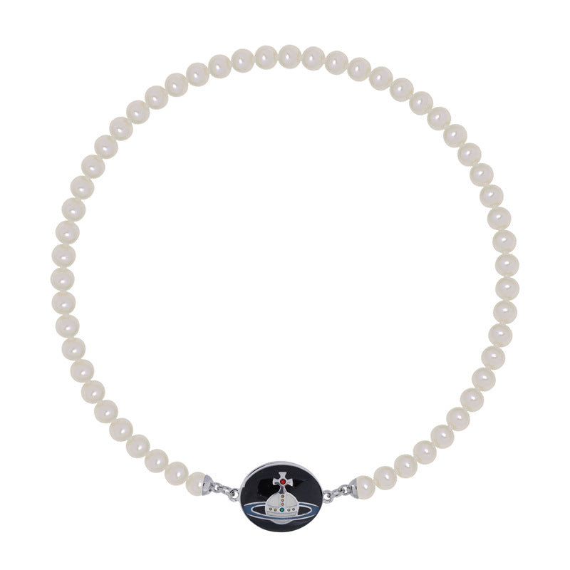 Vivienne Westwood enamel buckle magnet pearl necklace Lisa same style