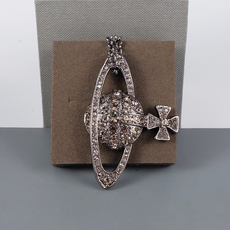 Vivienne Westwood hanging/crossbody full diamond pendant necklace sweater chain