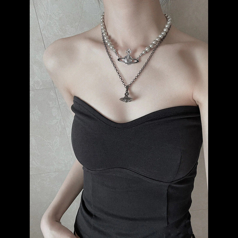 Vivienne Westwood Pearl paint necklace pendant personalized European and American style