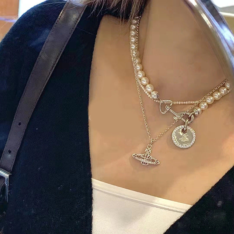 Vivienne Westwood Pearl round necklace personality all-matching couple style
