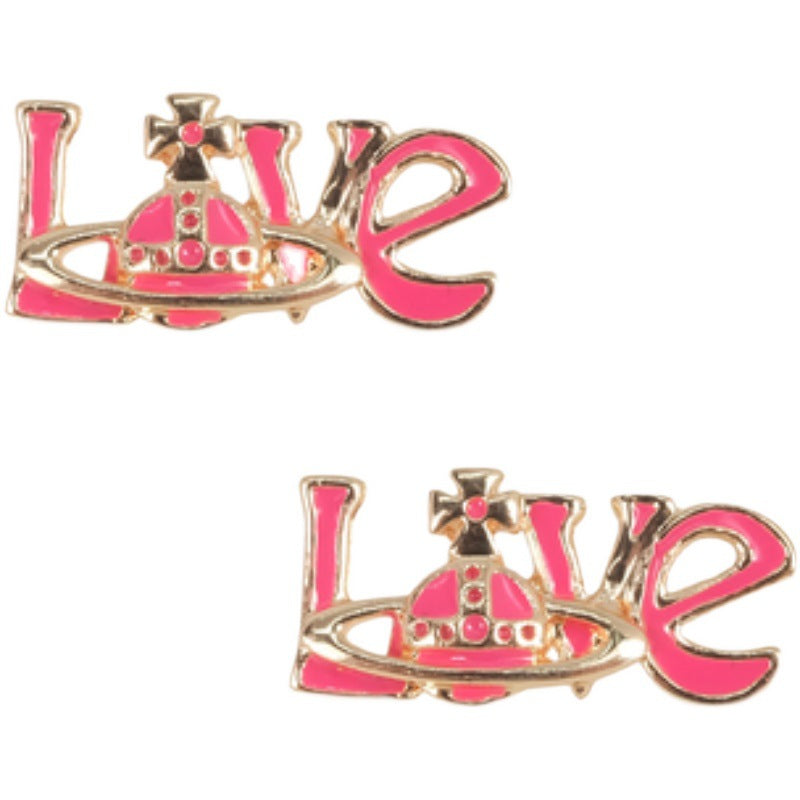Vivienne Westwood paint LOVE alphabet letter earrings European and American punk