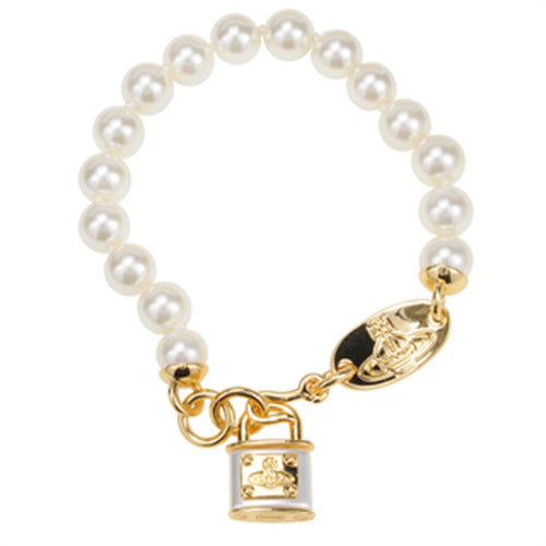 Vivienne Westwood resin lock head pearl bracelet female niche high sense