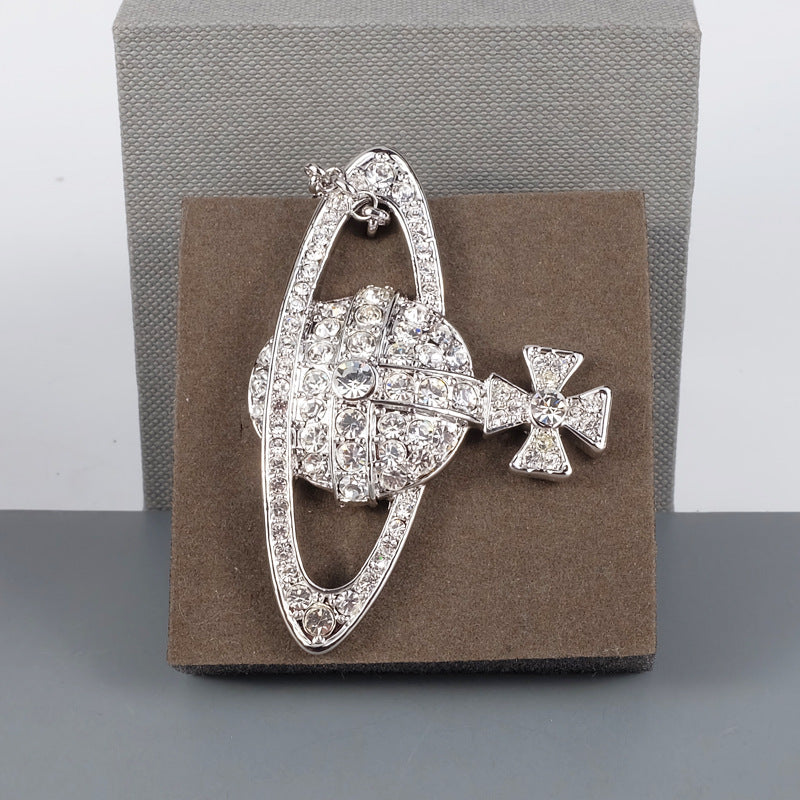Vivienne Westwood hanging/crossbody full diamond pendant necklace sweater chain