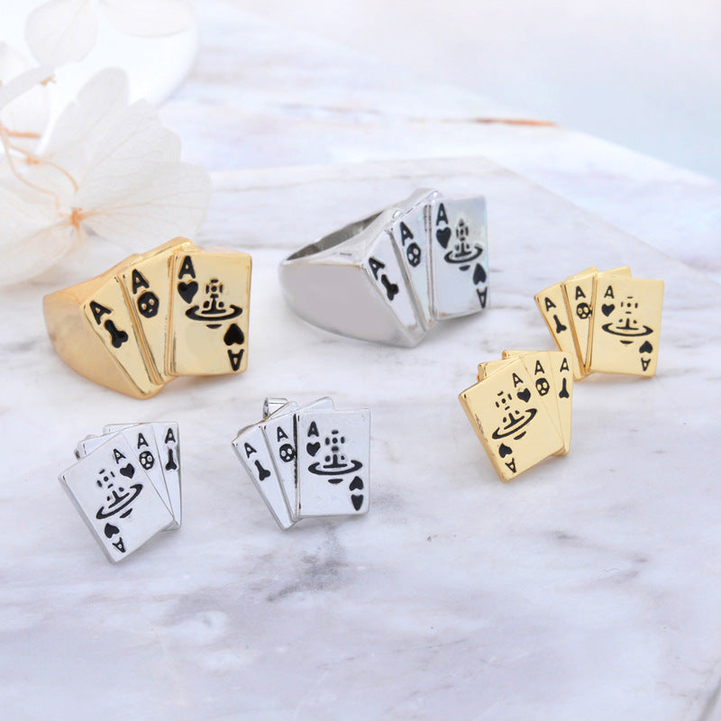 Vivienne Westwood niche playing cards Japanese and Korean simple punk ear rings