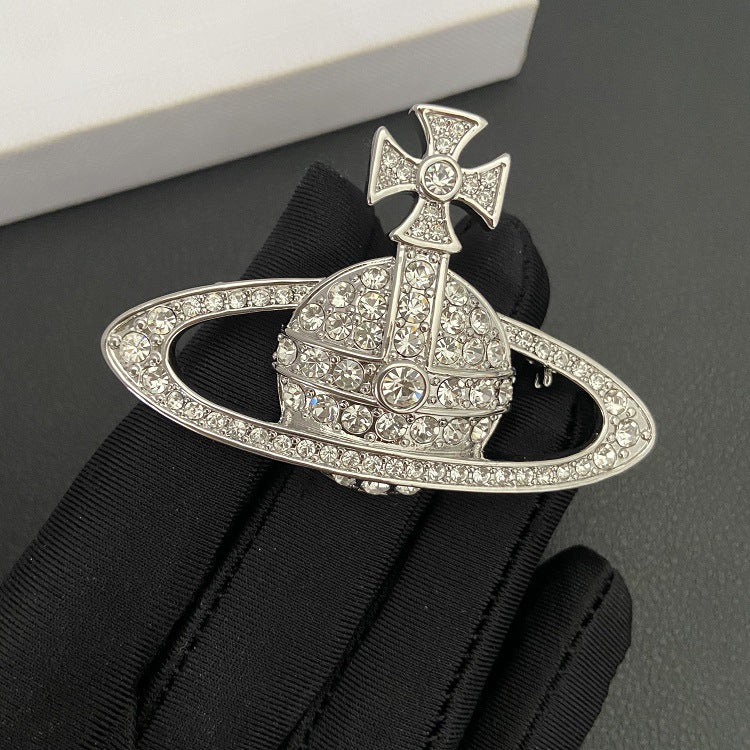Vivienne Westwood full diamond large orb brooch versatile Korean style brooch 2 colors