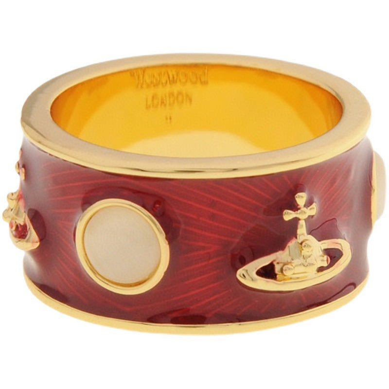 Vivienne Westwood King couple ring gold and silver color paint inlaid Opal