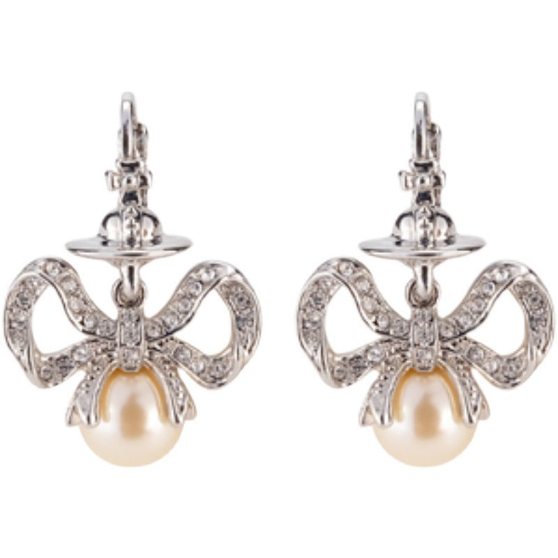 Vivienne Westwood Bell pearl earrings female niche personality High sense