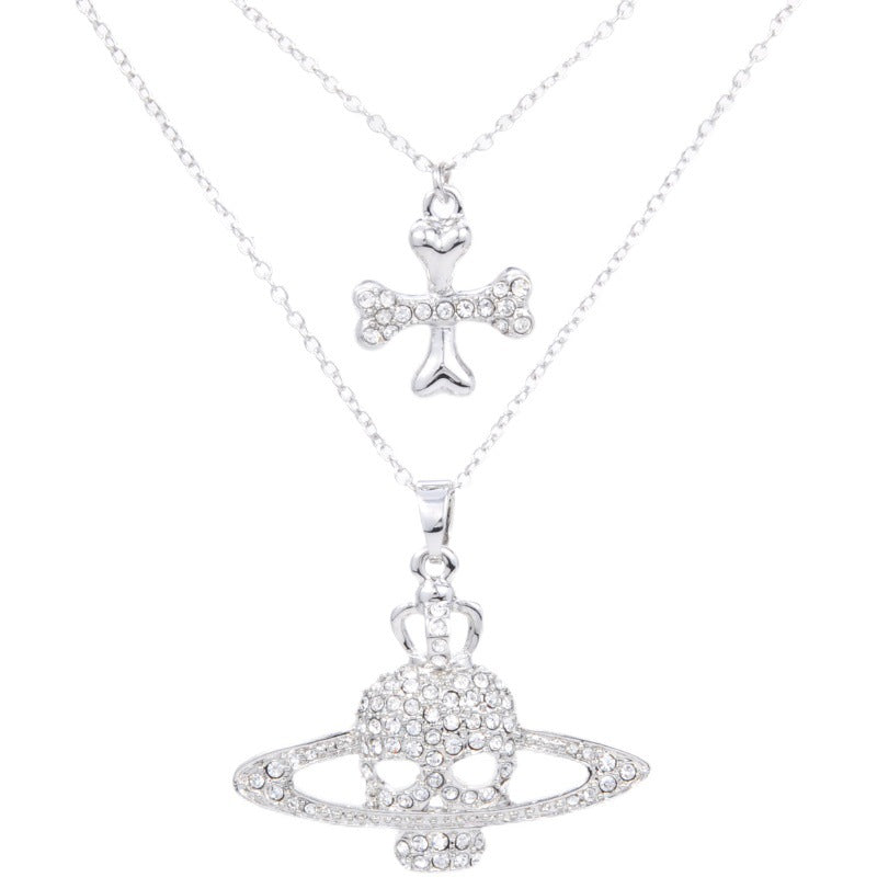 Vivienne Westwood inlaid skull cross pendant necklace personality European and American punk