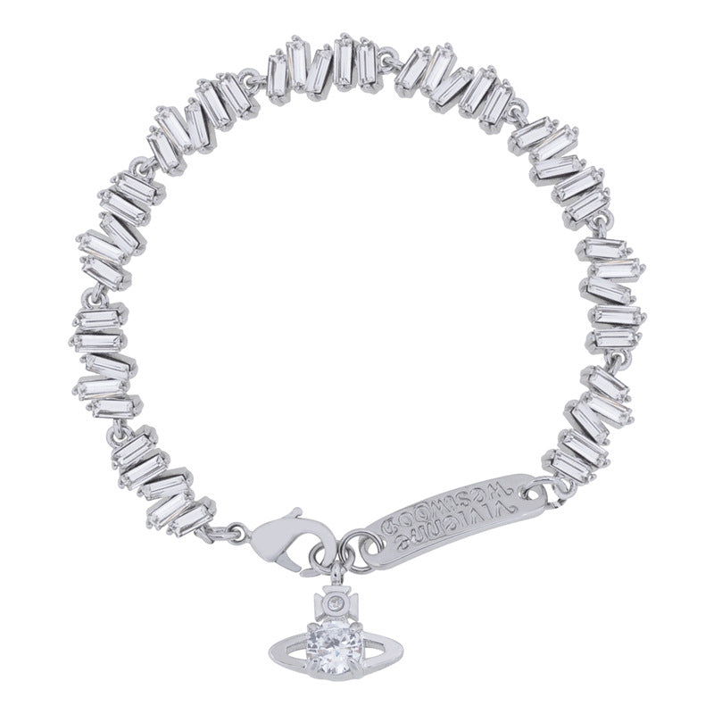 Vivienne Westwood irregular Square full diamond bracelet light luxury round earrings