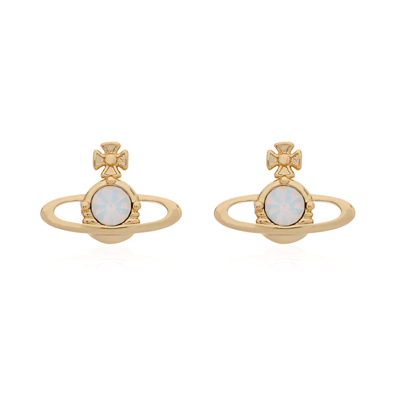 Vivienne Westwood single diamond simple stud earrings personality