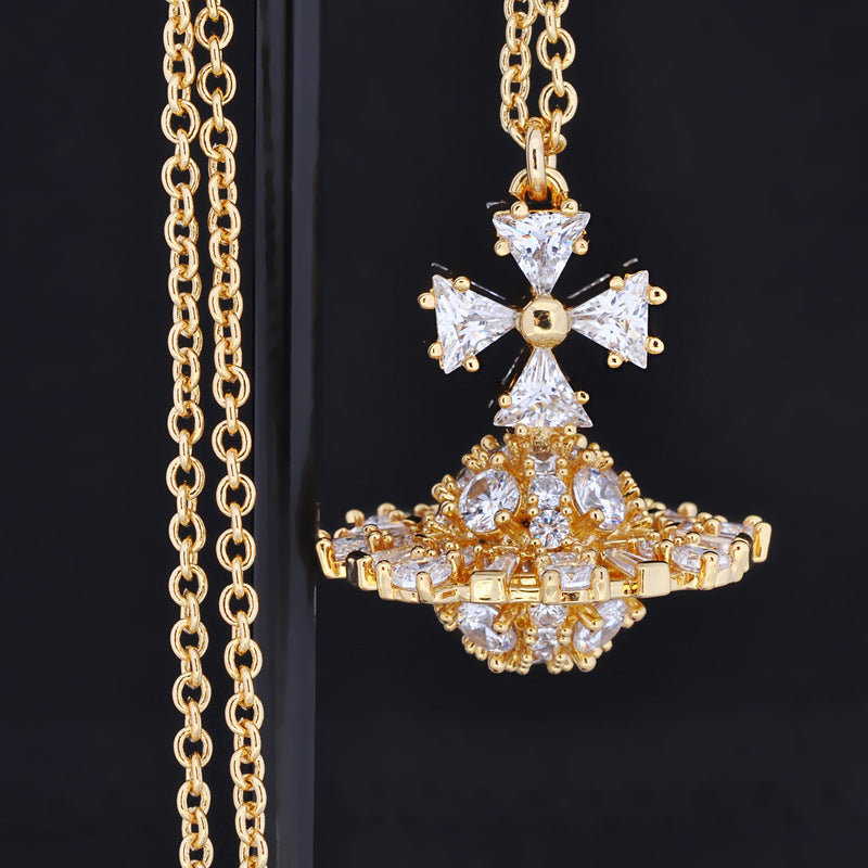 Irina special-shaped three-dimensional ball pendant necklace full diamond high sense