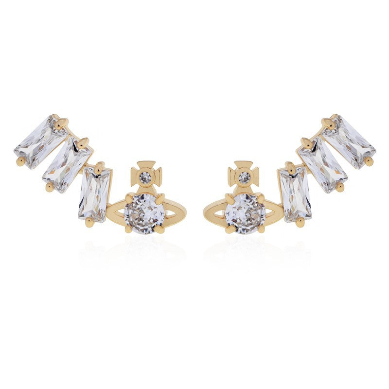 Vivienne Westwood irregular Square full diamond bracelet light luxury round earrings