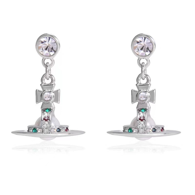 Vivienne Westwood Pearl three-dimensional earrings personalized minority high-grade fashion