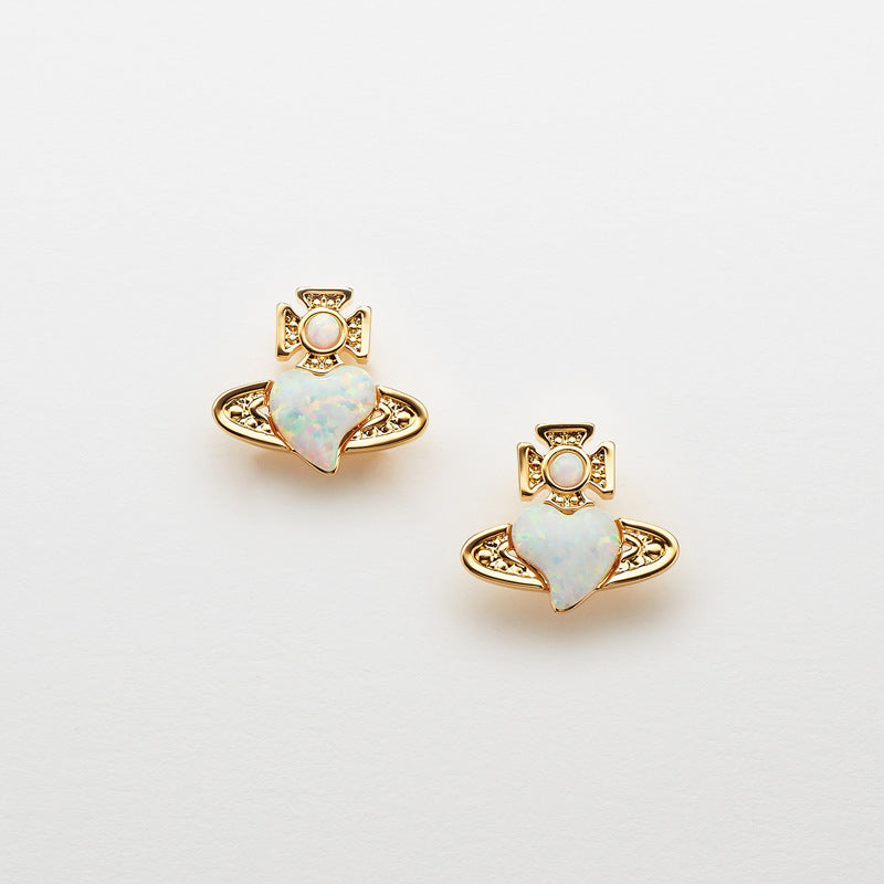 Vivienne Westwood West natural opal love heart stud earrings