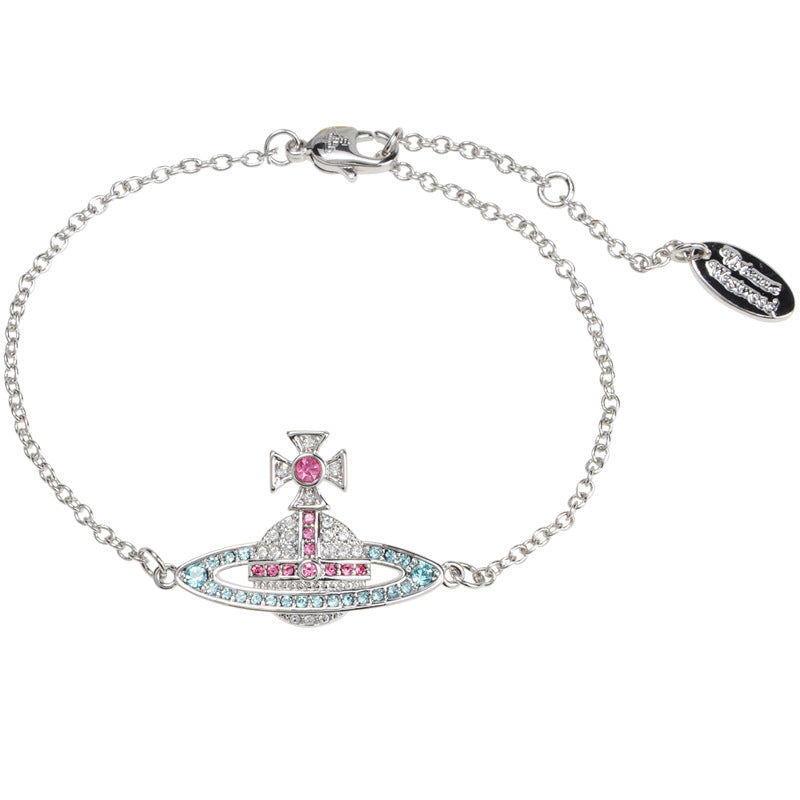 Vivienne Westwood color matching full diamond bracelet ins cold Style Advanced