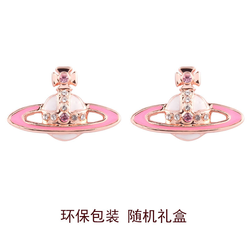 Vivienne Westwood two-color paint stud earrings punk light luxury earrings