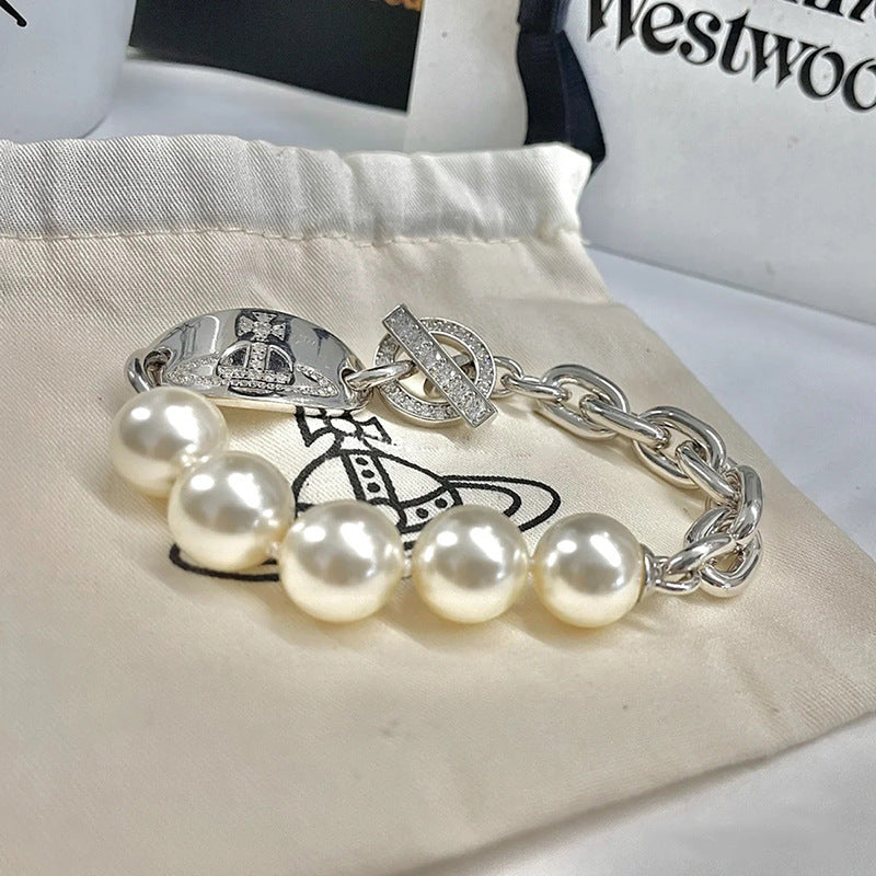 Vivienne Westwood pearl oval brand stitching bracelet