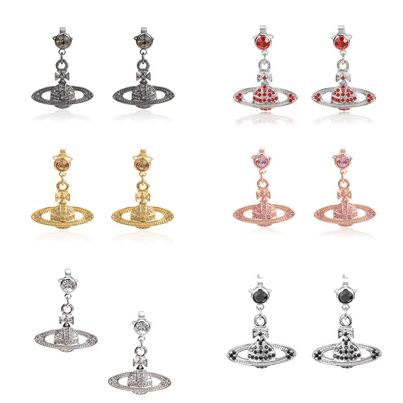 Vivienne Westwood ear studs European and American punk fully-jeweled crystal earrings personality