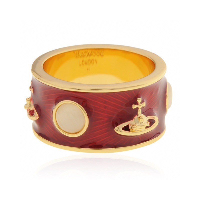 Vivienne Westwood King couple ring gold and silver color paint inlaid Opal