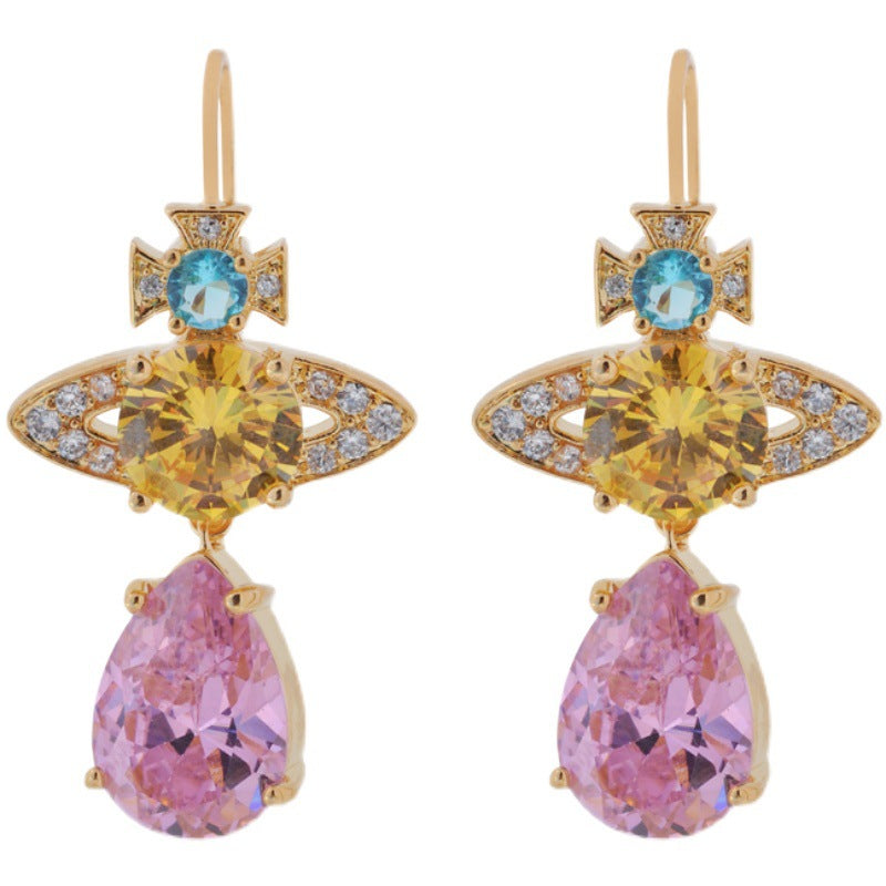 Vivienne Westwood full diamond water drop earrings Japanese and Korean simple