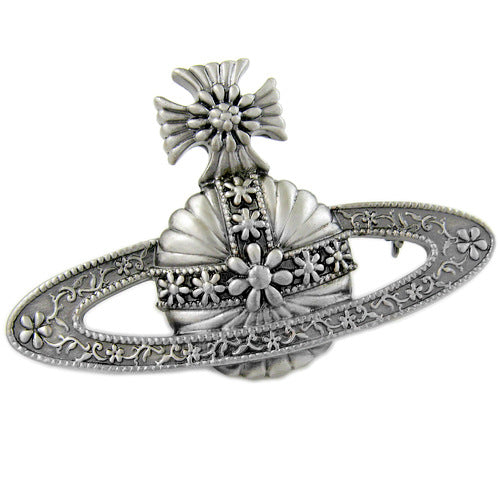 Vivienne Westwood dark red love meteor antique silver bow starry medal brooch