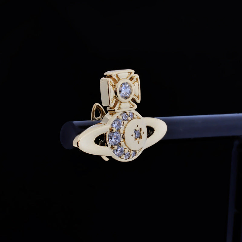 Vivienne Westwood star moon stud earrings women's romantic ear rings Japanese and Korean simple style accessories