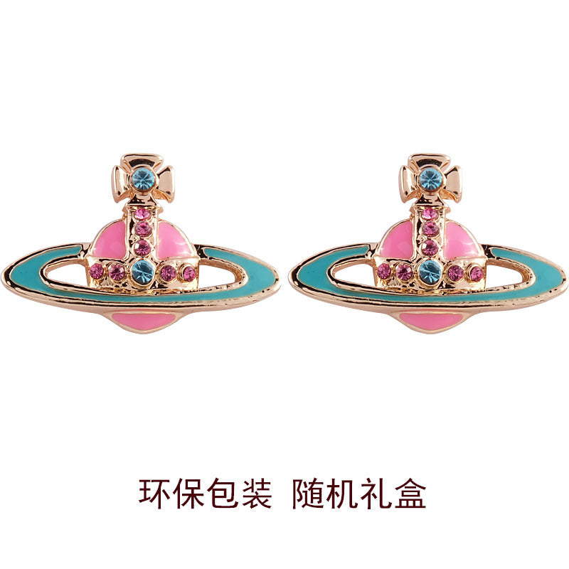Vivienne Westwood two-color paint stud earrings punk light luxury earrings