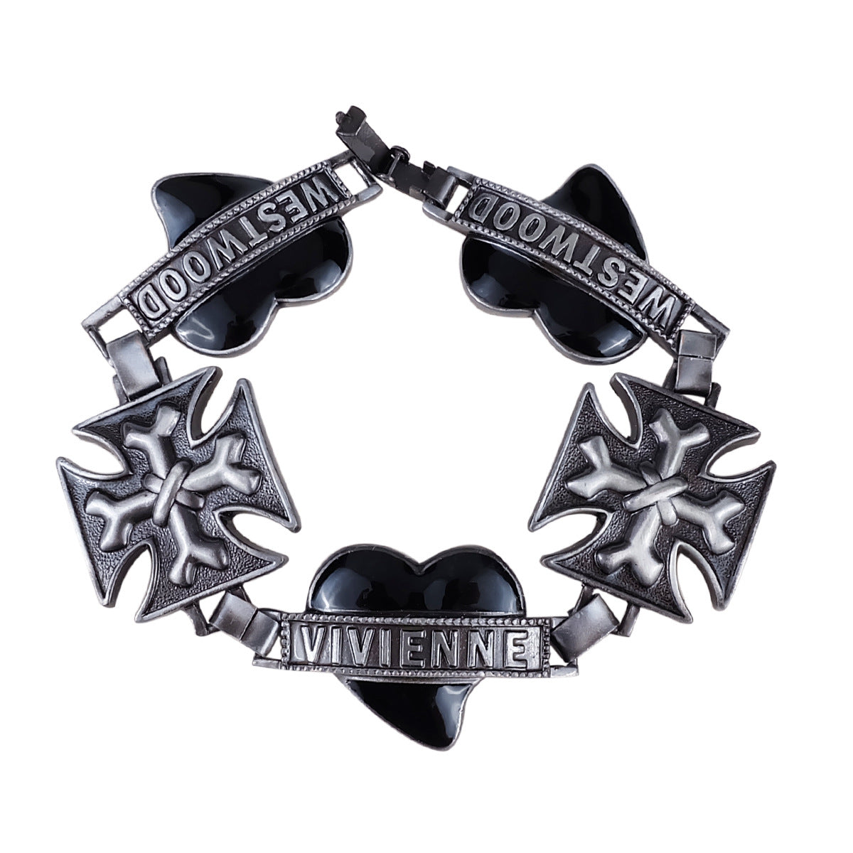 Vivienne Westwood ancient silver black heart cross bracelet